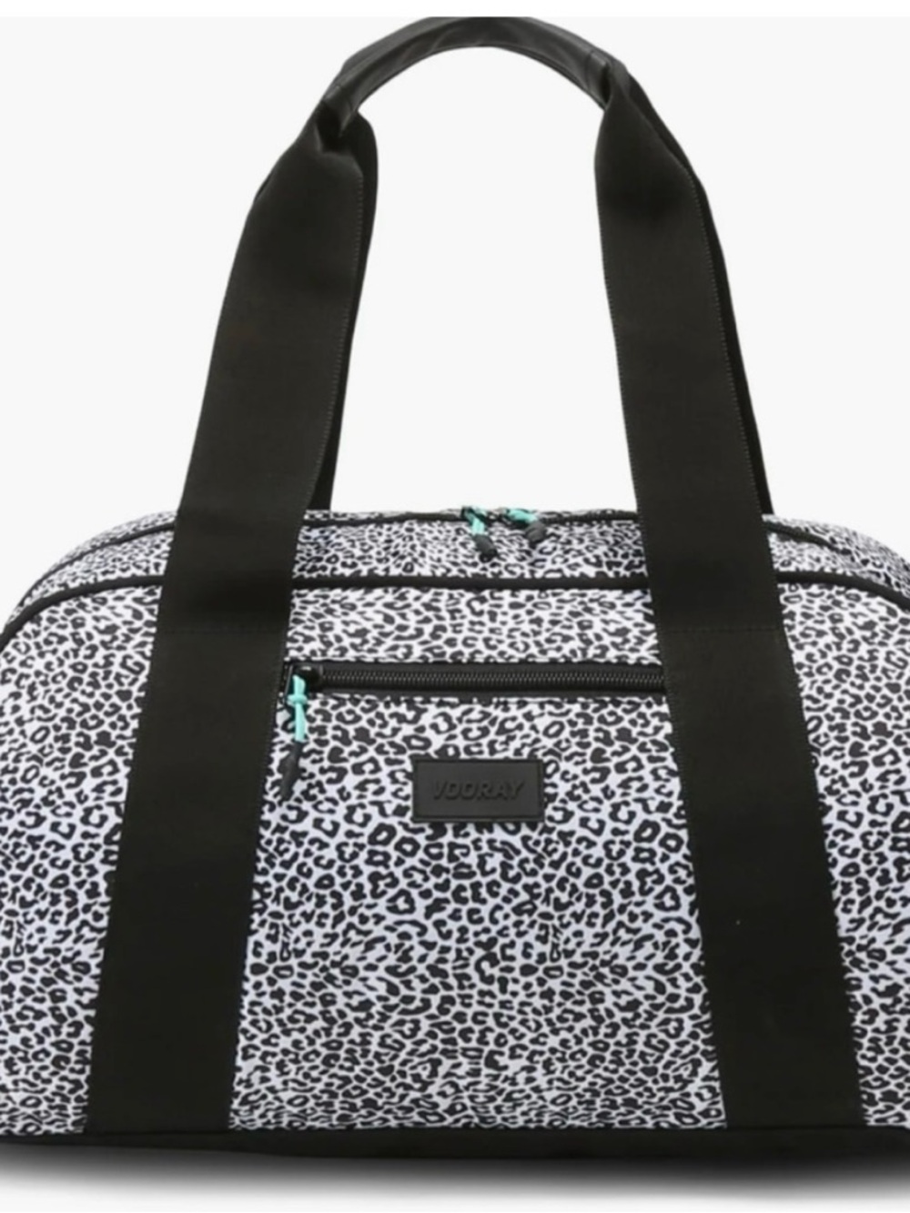 Black and White Leopard Print Tote with Teal Accents